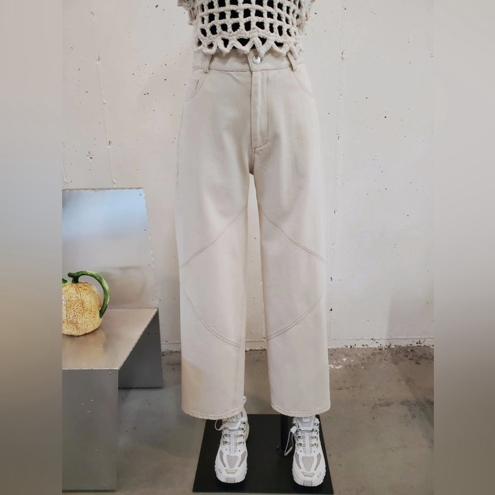 NOMIA NYC Designer Sz 27 Paneled Wide Leg Jeans In Ecru new without tag